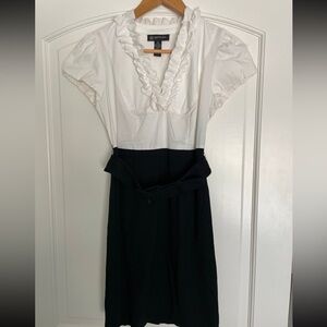 INC International Concepts White Ruffled Blouse Belted Dress